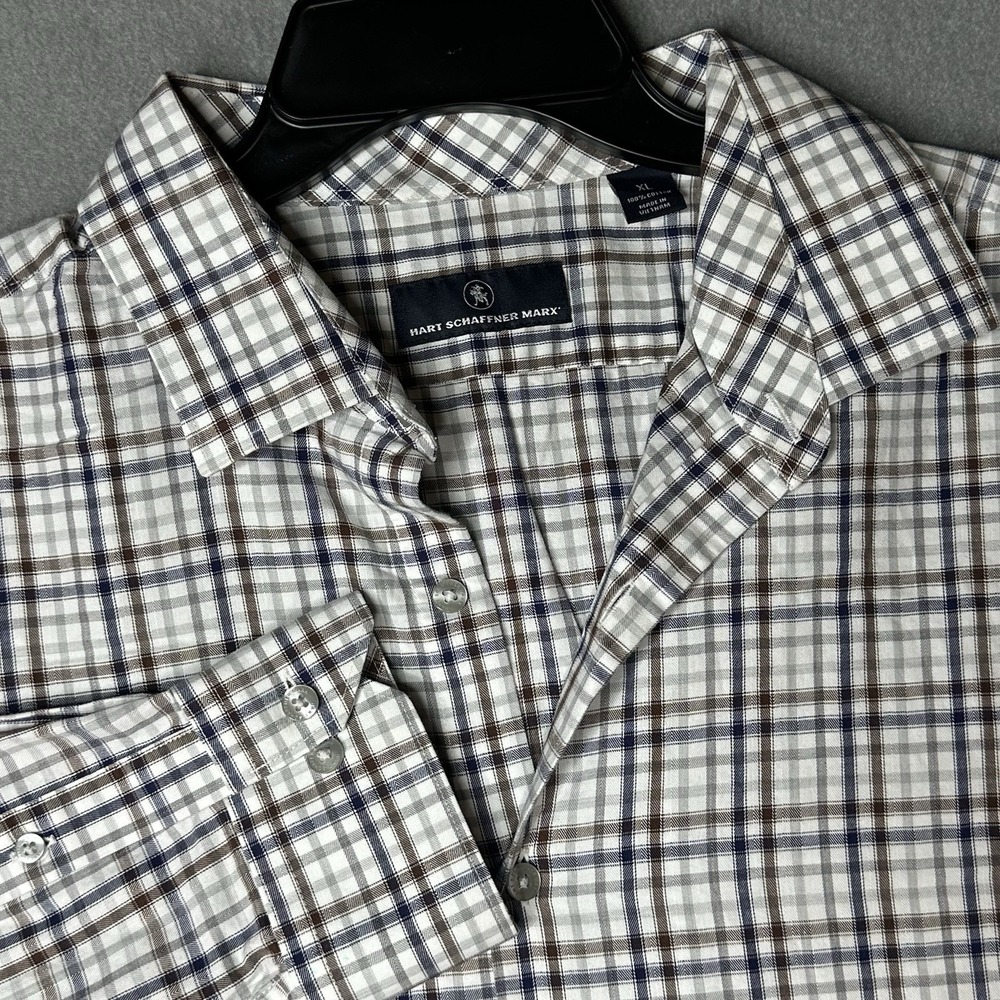 Hart Schaffner Marx Long Sleeve Spread Collar‎ Check Shirt beige / blue XL
